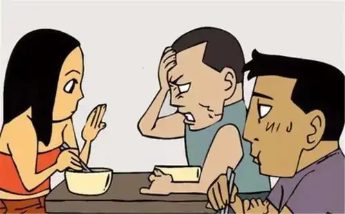 爆笑漫画安静的餐厅隔壁桌的小情侣,女孩突然就打了男孩一巴掌
