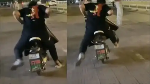 男子骑电动车没电,无奈迈着魔鬼的步伐飞奔回家,爆笑一刻被记录

