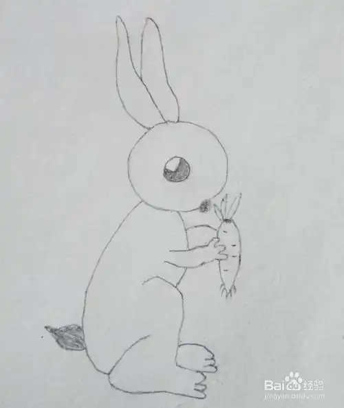 超简单的简笔画画在吃胡萝卜的小兔子

