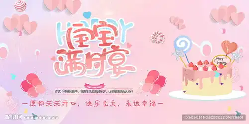 生日快乐满月宴会背景设计图
