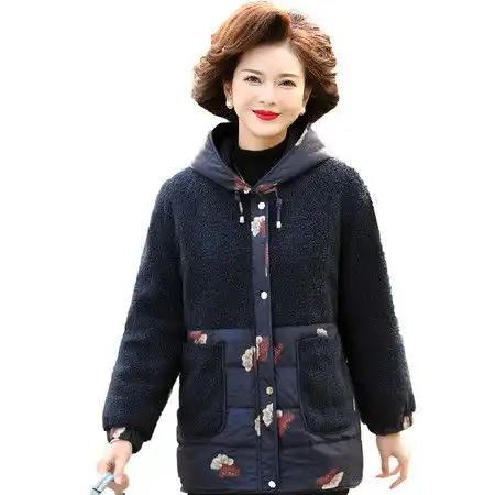 洋湖轩榭2021中老年女冬季棉衣妈妈装秋冬中长款棉服大码冬装连帽棉袄外套图片大全邮乐官方网站
