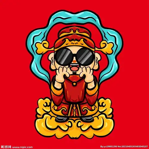 手绘国潮财神爷卡通插画图片
