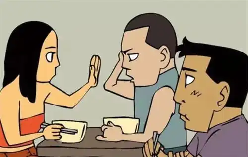 爆笑漫画安静的餐厅隔壁桌的小情侣,女孩突然就打了男孩一巴掌
