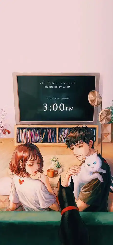 情侣插画手机壁纸,太美了

