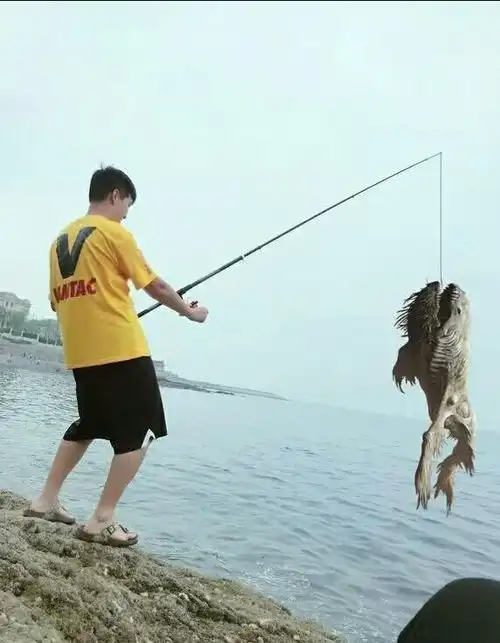 搞笑ps求大神在鱼钩上p一条大鱼,结果.....
