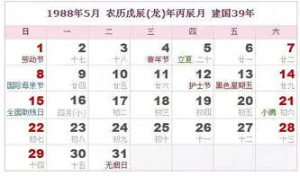 1988年日历表,1988年农历表阴历阳历对照表
