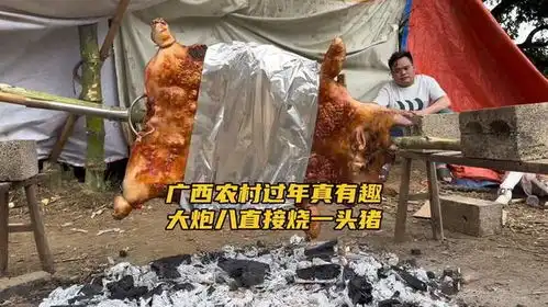 广西农村过年真有趣,大炮八直接烧一头猪,招待客人
