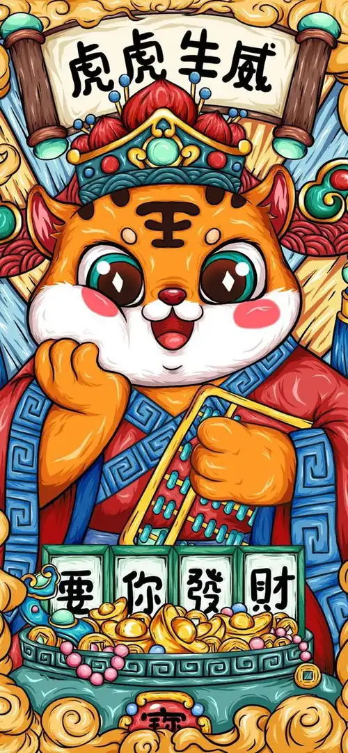 正月初五迎财神手机壁纸
