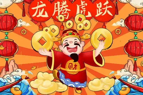 国潮风格财神爷新年发财喜庆插画图片素材下载psd格式熊猫办公
