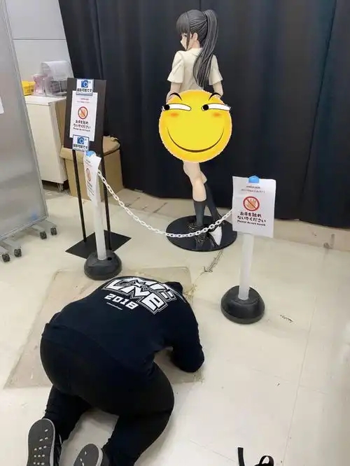 肥宅真恶心面对等身手办下跪磕头,手办一脸嫌弃表情亮眼

