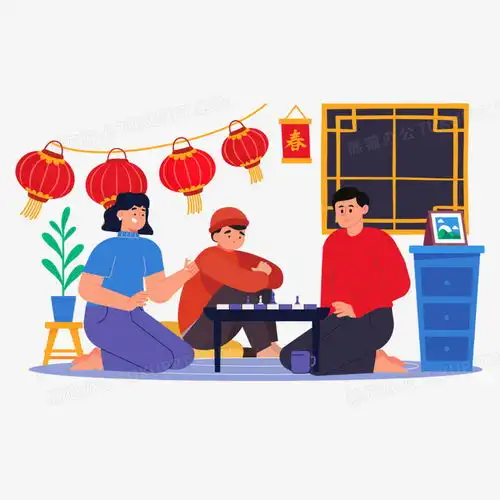 手绘卡通新年朋友们聚在一起打牌png图片素材下载卡通png熊猫办公

