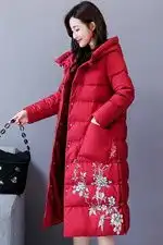 棉衣保暖加厚刺绣图案拉链2019年冬季长袖中长款时尚常规立领
