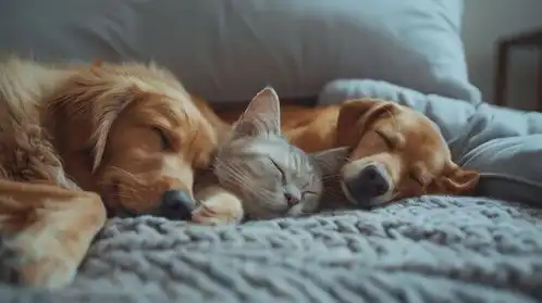 点击来源直接获取大图文件猫和狗一起睡觉的有趣视频猫和狗在室内的友谊宠物之间的友谊与爱,超逼真的猫和狗摄影搞笑狗狗高清大图
