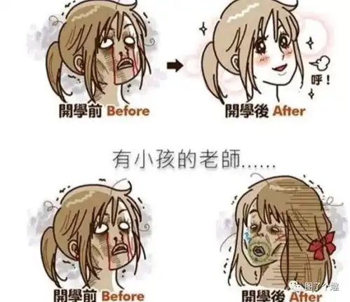 搞笑趣图开学第一天早上vs开学第一天早上
