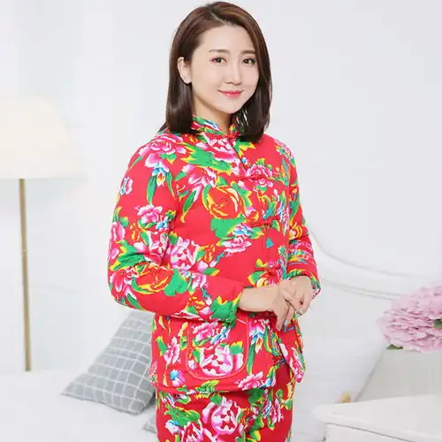 东北大花布纯棉加厚丝绵女装棉衣棉服保暖修身冬新娘结婚棉袄外套
