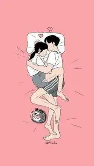 求一张图,一个男生抱着一个女生面对面相拥而眠的手绘有点杂乱的图片
