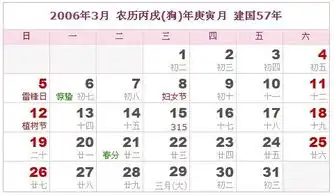 2006年日历表,2006年农历表阴历阳历对照表
