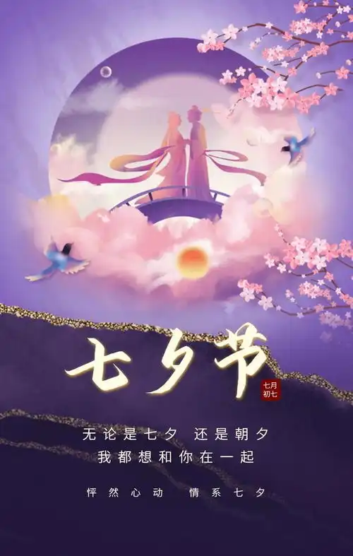 图片文字七夕至,祝各位七夕快乐
