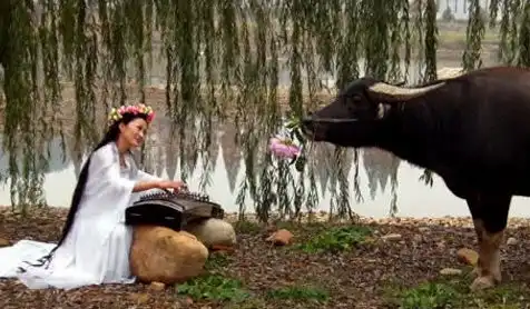 搞笑段子幽默笑话图片俺媳妇对牛弹琴,但是牛要发疯了

