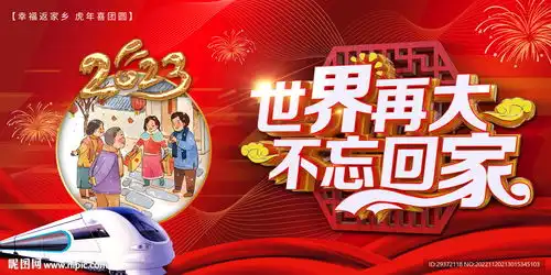 卡通红色春节回家过年新年海报设计图
