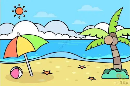 沙滩风景简笔画
