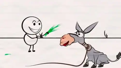 搞笑铅笔人动画铅笔人用青草来诱惑驴,驴把草全吃了
