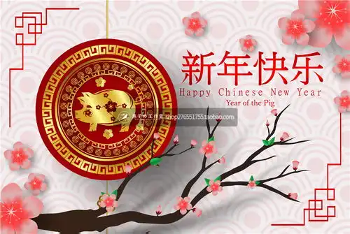 y078新年快乐2019猪年中国风舞台晚会喜庆背景墙纸eps矢量图素材2019猪年新年
