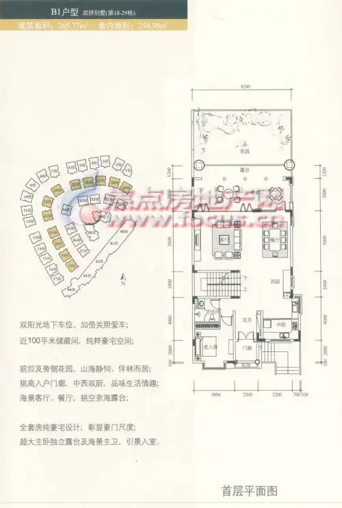 世纪海景世纪海景果岭海b1型265.77平方米1层平面1829栋双拼别墅世纪海景户型图
