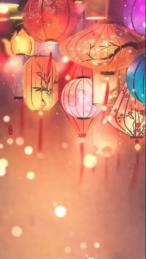 古风夜景灯笼图万家灯火长明,独我孑然一身
