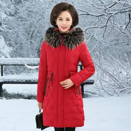 施悦名2018妈妈冬装外套女中长款中年大码羽绒棉服中老年女装棉衣毛领图片大全邮乐官方网站
