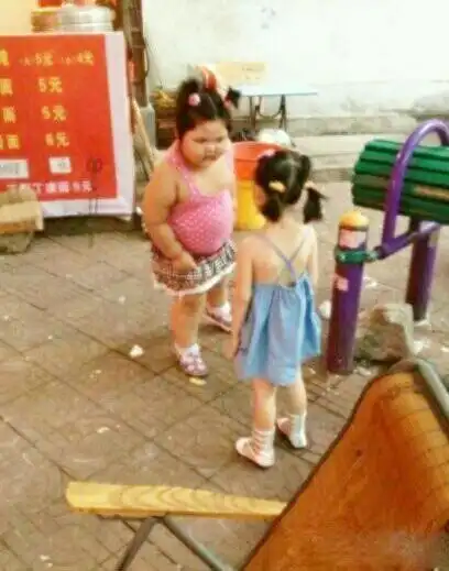 求一张图片,是一个胖小女孩呵斥另外一个小女孩的照片
