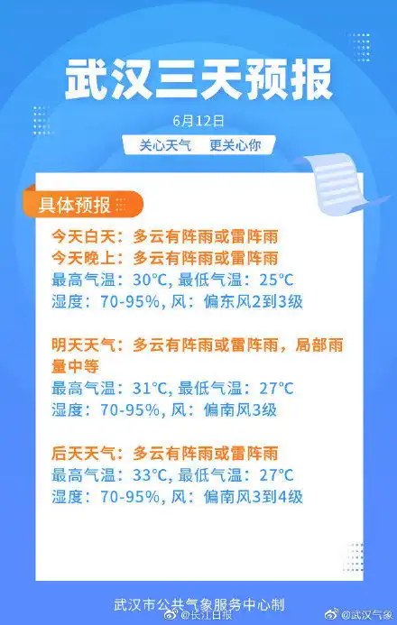 武汉这几天都有雨,外出时建议带好雨具
